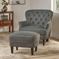 Stylish Light Grey Upholstered Club Chair And Ottoman Set For Modern Living Room Comfort And Elegance