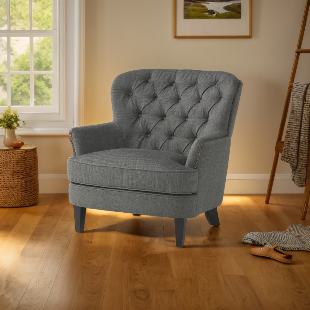 Stylish Light Grey Upholstered Club Chair And Ottoman Set For Modern Living Room Comfort And Elegance