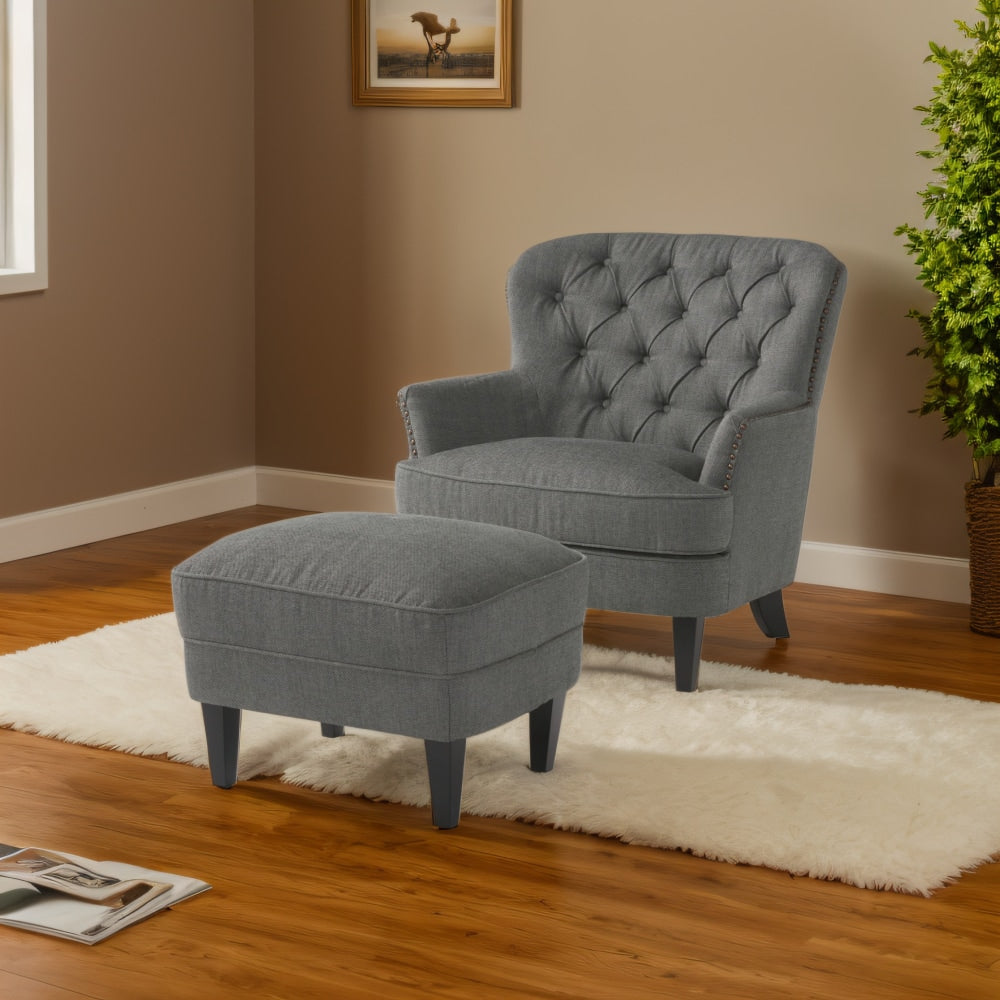 Stylish Light Grey Upholstered Club Chair And Ottoman Set For Modern Living Room Comfort And Elegance