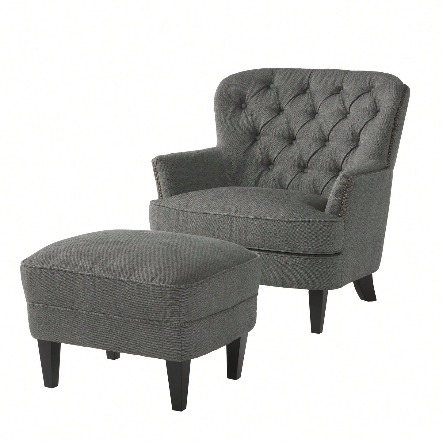 Stylish Light Grey Upholstered Club Chair And Ottoman Set For Modern Living Room Comfort And Elegance