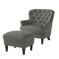 Stylish Light Grey Upholstered Club Chair And Ottoman Set For Modern Living Room Comfort And Elegance