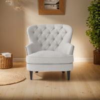 Stylish Light Grey Upholstered Club Chair And Ottoman Set For Modern Living Room Comfort And Elegance