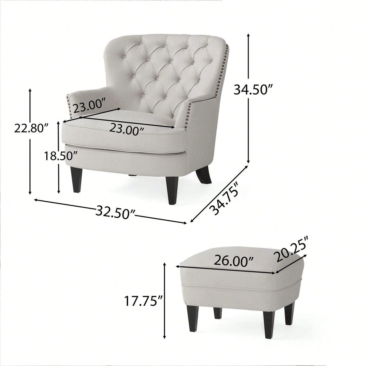 Stylish Light Grey Upholstered Club Chair And Ottoman Set For Modern Living Room Comfort And Elegance