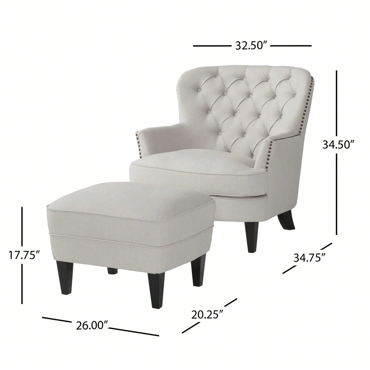 Stylish Light Grey Upholstered Club Chair And Ottoman Set For Modern Living Room Comfort And Elegance