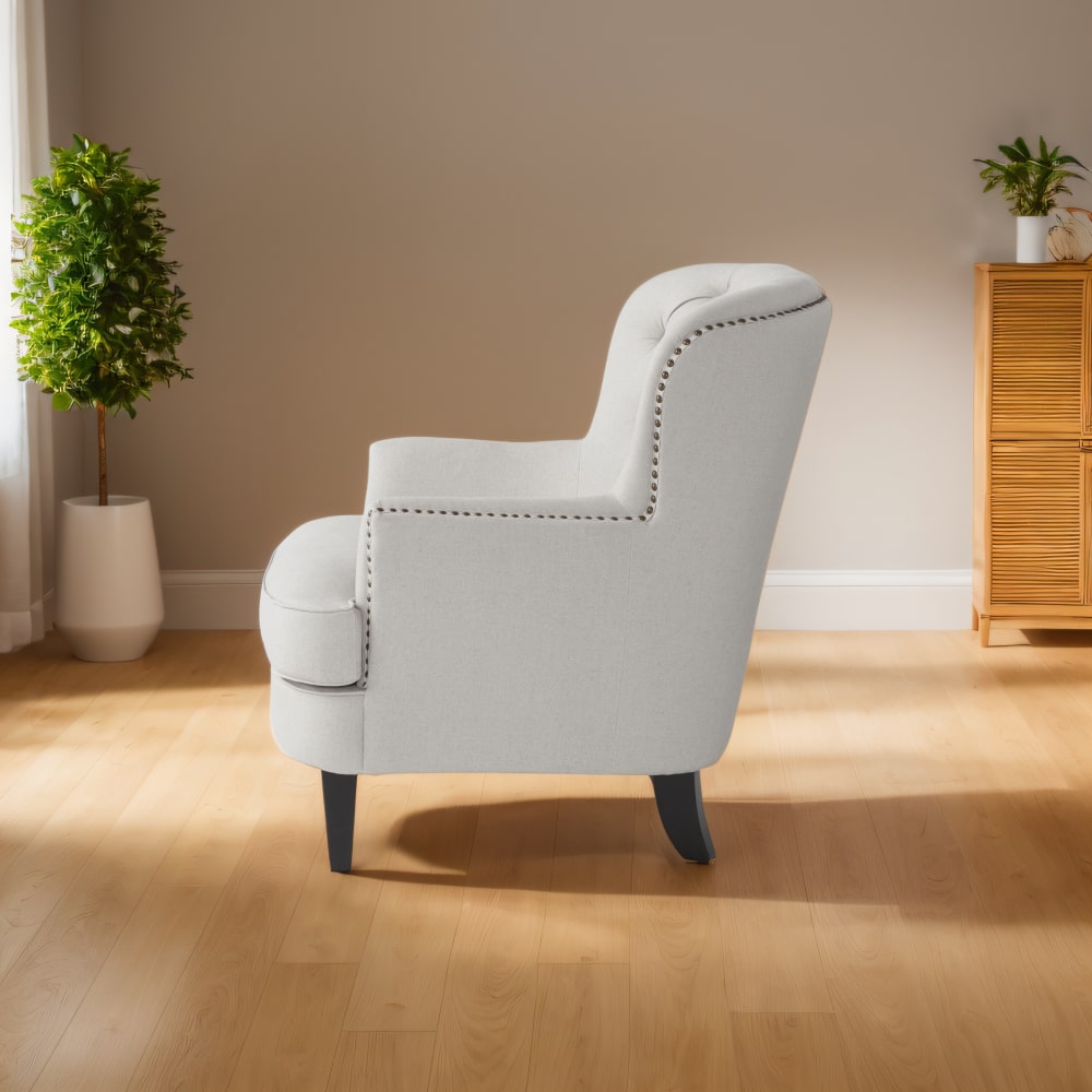 Stylish Light Grey Upholstered Club Chair And Ottoman Set For Modern Living Room Comfort And Elegance