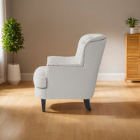Stylish Light Grey Upholstered Club Chair And Ottoman Set For Modern Living Room Comfort And Elegance