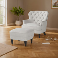 Stylish Light Grey Upholstered Club Chair And Ottoman Set For Modern Living Room Comfort And Elegance