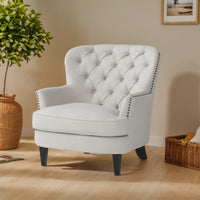Stylish Light Grey Upholstered Club Chair And Ottoman Set For Modern Living Room Comfort And Elegance
