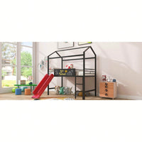 Twin Size Metal Loft Bed With Slide And Double-Sided Writable Wooden Board In White