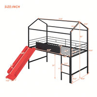Twin Size Metal Loft Bed With Slide And Double-Sided Writable Wooden Board In White