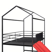 Twin Size Metal Loft Bed With Slide And Double-Sided Writable Wooden Board In White