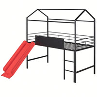 Twin Size Metal Loft Bed With Slide And Double-Sided Writable Wooden Board In White