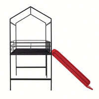 Twin Size Metal Loft Bed With Slide And Double-Sided Writable Wooden Board In White
