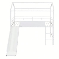 Twin Size Metal Loft Bed With Slide And Double-Sided Writable Wooden Board In White