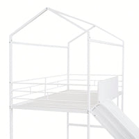 Twin Size Metal Loft Bed With Slide And Double-Sided Writable Wooden Board In White