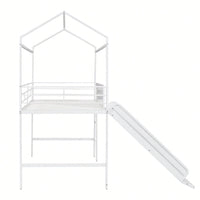 Twin Size Metal Loft Bed With Slide And Double-Sided Writable Wooden Board In White