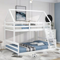 Gray Twin Over Full House Bunk Bed With Built-In Ladder For Space Saving And Stylish Bedroom Decor
