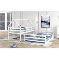 Gray Twin Over Full House Bunk Bed With Built-In Ladder For Space Saving And Stylish Bedroom Decor