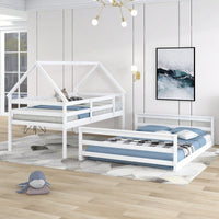 Gray Twin Over Full House Bunk Bed With Built-In Ladder For Space Saving And Stylish Bedroom Decor