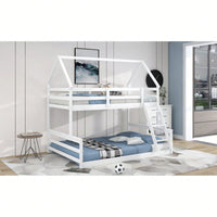 Gray Twin Over Full House Bunk Bed With Built-In Ladder For Space Saving And Stylish Bedroom Decor