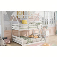 Gray Twin Over Full House Bunk Bed With Built-In Ladder For Space Saving And Stylish Bedroom Decor