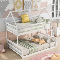 Gray Twin Over Full House Bunk Bed With Built-In Ladder For Space Saving And Stylish Bedroom Decor