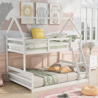 Gray Twin Over Full House Bunk Bed With Built-In Ladder For Space Saving And Stylish Bedroom Decor