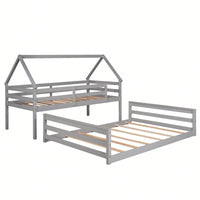 Gray Twin Over Full House Bunk Bed With Built-In Ladder For Space Saving And Stylish Bedroom Decor