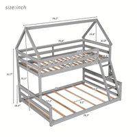 Gray Twin Over Full House Bunk Bed With Built-In Ladder For Space Saving And Stylish Bedroom Decor
