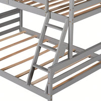 Gray Twin Over Full House Bunk Bed With Built-In Ladder For Space Saving And Stylish Bedroom Decor