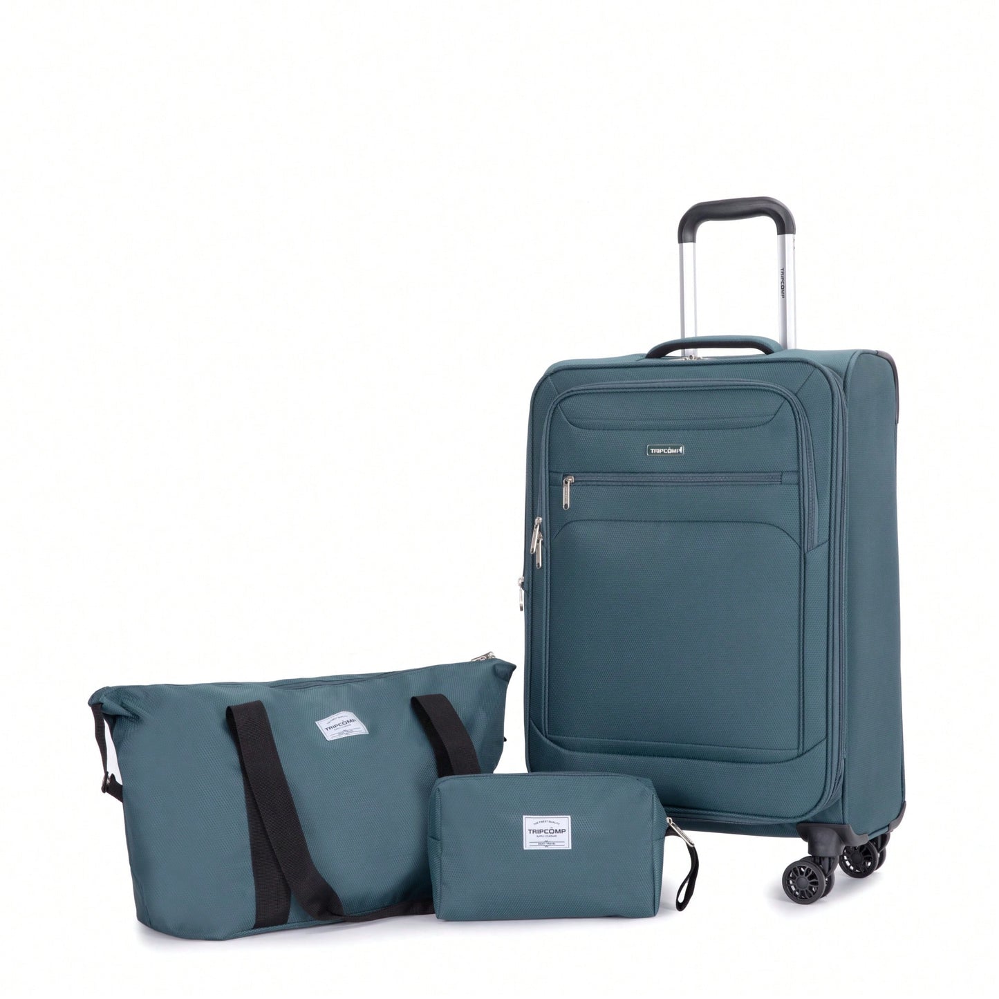 Lightweight Dark Green 3-Piece Luggage Set With Softshell Suitcase Spinner Wheels Travel Bag And Toiletry Bag