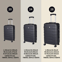 Hardshell 3 Piece Luggage Set With Spinner Wheels 20 24 28 Inch Carry-On Suitcases