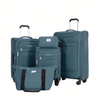 5-Piece Softshell Luggage Set With Spinner Wheels Lightweight Durable Travel Suitcases In Dark Green With Toiletry Bag And Travel Bag