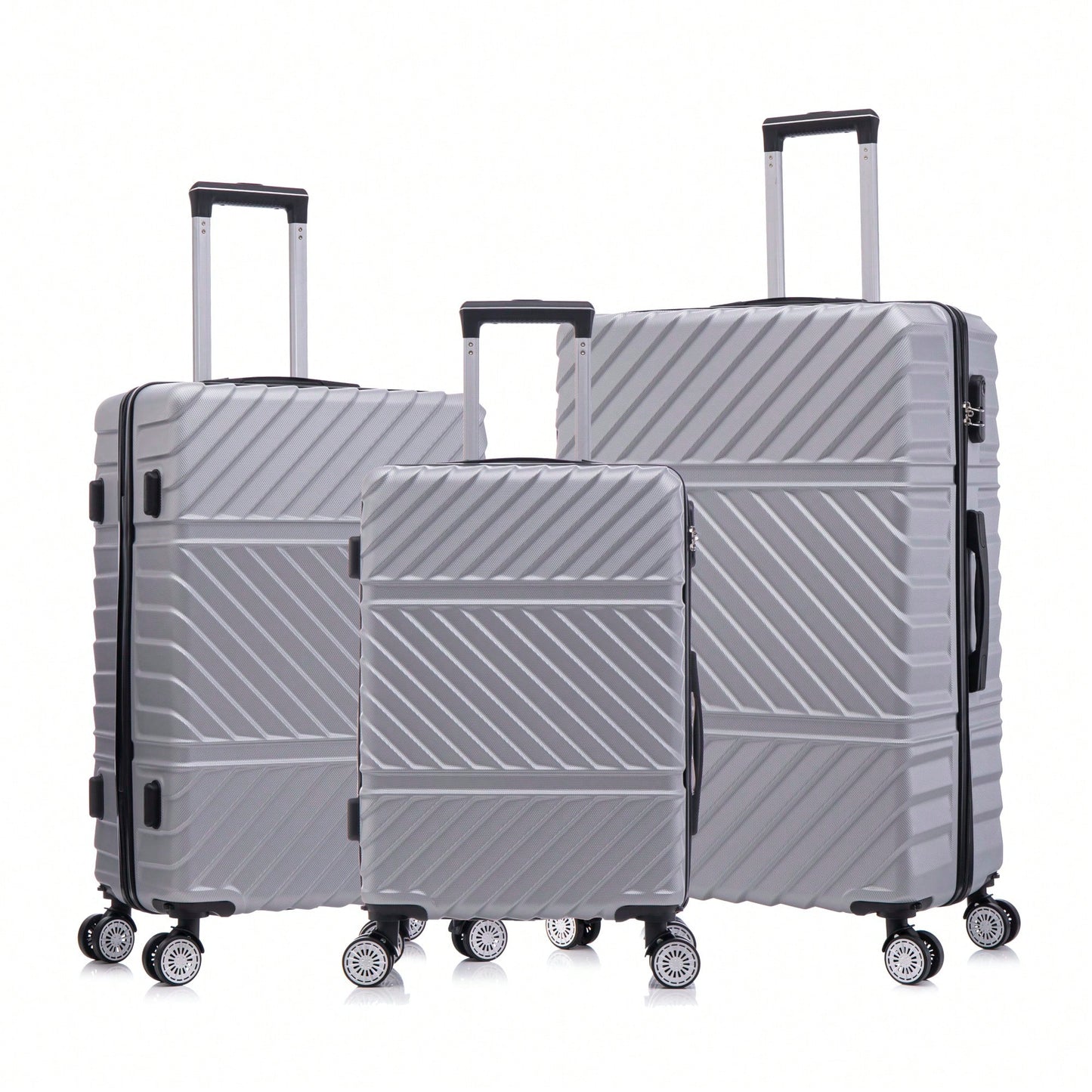 Lightweight 3-Piece Travel Suitcase Set With Wheels And Password Lock Business Carry-On Luggage Silver Gray 20 24 28 Inches