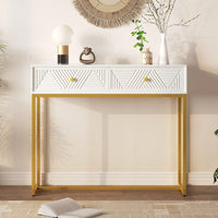 Sleek Modern Console Table With Two Drawers And Stripe Design For Living Room And Entryway In Black