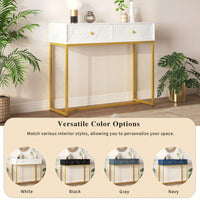 Sleek Modern Console Table With Two Drawers And Stripe Design For Living Room And Entryway In Black