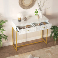 Sleek Modern Console Table With Two Drawers And Stripe Design For Living Room And Entryway In Black