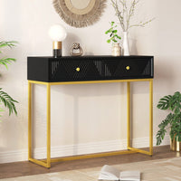Sleek Modern Console Table With Two Drawers And Stripe Design For Living Room And Entryway In Black