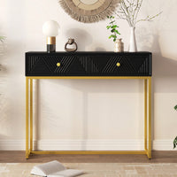 Sleek Modern Console Table With Two Drawers And Stripe Design For Living Room And Entryway In Black