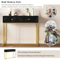 Sleek Modern Console Table With Two Drawers And Stripe Design For Living Room And Entryway In Black