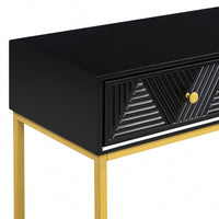 Sleek Modern Console Table With Two Drawers And Stripe Design For Living Room And Entryway In Black