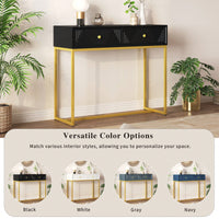 Sleek Modern Console Table With Two Drawers And Stripe Design For Living Room And Entryway In Black