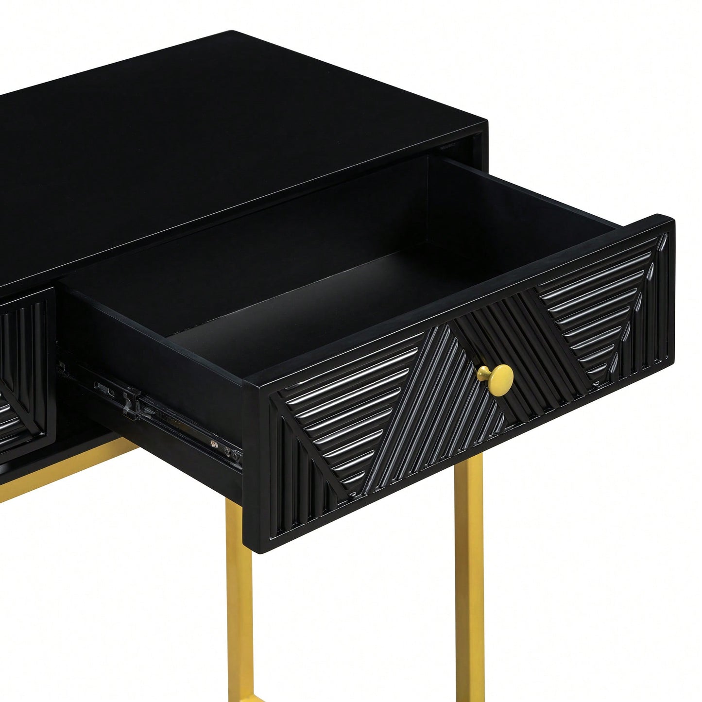 Sleek Modern Console Table With Two Drawers And Stripe Design For Living Room And Entryway In Black