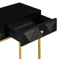Sleek Modern Console Table With Two Drawers And Stripe Design For Living Room And Entryway In Black
