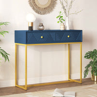 Sleek Modern Console Table With Two Drawers And Stripe Design For Living Room And Entryway In Black