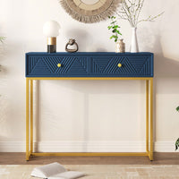 Sleek Modern Console Table With Two Drawers And Stripe Design For Living Room And Entryway In Black