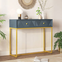 Sleek Modern Console Table With Two Drawers And Stripe Design For Living Room And Entryway In Black