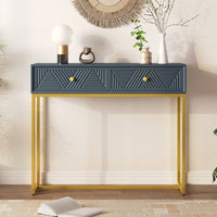 Sleek Modern Console Table With Two Drawers And Stripe Design For Living Room And Entryway In Black