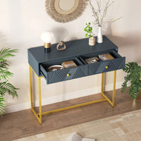 Sleek Modern Console Table With Two Drawers And Stripe Design For Living Room And Entryway In Black