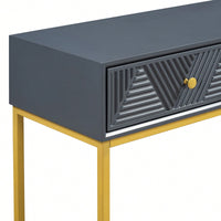 Sleek Modern Console Table With Two Drawers And Stripe Design For Living Room And Entryway In Black
